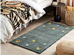 Wool Area Rug Green 80 X 150 Cm Hand Tufted Western Animal Motif Rustic Design Beliani