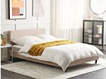 Eu Double Size Panel Bed 4ft6 Beige Fabric Slatted Frame Contemporary Beliani