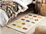 Area Rug Beige Wool 80 X 150 Cm Geometric Animal Pattern Hand Tufted Living Room Bedroom Traditional Boho Beliani