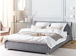 Eu King Size Panel Bed 5ft3 Grey Fabric Slatted Frame Contemporary Beliani