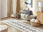 Runner Rug Light Beige And Grey 80 X 300 Cm Shaggy Rectangular Geometric Pattern Boho Traditional Style Hallway Beliani