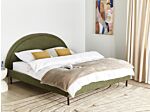 Bed Green Boucle Polyester Fabric Eu King Size 6ft Slatted Base Half-round Headboard Minimalist Retro Design Bedroom Beliani