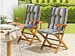 Set Of 2 Garden Dining Chairs Light Wood With Beige Cushion Acacia Wood Frame Folding Rustic Design Beliani