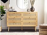 Rattan 6 Drawer Chest Light Wood Manufactured Wood With Rattan Front Drawers Boho Style Sideboard Beliani