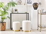 Set Of 2 Storage Pouffes White Polyester Velvet Upholstery Gold Base Modern Design Horizontal Tuft Living Room Accent Piece Beliani