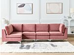 Right Hand Modular Corner Sofa Pink Velvet 5 Seater L-shaped Silver Metal Legs Glamour Style Beliani