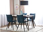 Set Of 2 Dining Chairs Blue Fabric Upholstery Black Legs Rustic Retro Style Beliani