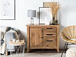 Sideboard Light Wood Effect 80 X 99 X43 Cm 1 Cabinet Chest Of 3 Drawers Beliani