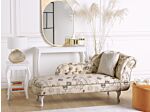 Chaise Lounge Beige Right Hand Polyester Fabric Buttoned Nailheads Stamp Print Beliani