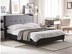 Bed Frame Dark Grey Upholstery 160 X 200 Cm Eu King Size 5ft3 Tufted Headboard Rubberwood Legs Slatted Frame Modern Design Beliani