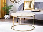 Coffee Table Beige Marble Effect Ø 70 Cm Round Gold Base Modern Beliani