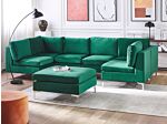 Modular Sofa Green Velvet U Shape 6 Seater With Ottoman Silver Metal Legs Glamour Style Beliani