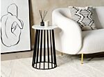 Side Table White Marble Top Black Metal Frame 36 X 36 Cm Round Glam Modern Living Room Bedroom Beliani