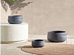 Outdoor Plant Pot Clay Fibre Grey 25 X 25 X 14 Cm Planter Round Uc Resistant Leaf Motif Traditional Beliani