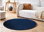 Rug Navy Blue Viscose Round 140 Cm Hand Tufted Low Pile Modern Beliani