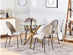 Dining Table Gold Tempered Glass Top Round ⌀ 90 Cm 4 Person Capacity Modern Design Beliani