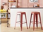 Set Of 2 Bar Stools Red With Gold Steel 76 Cm Stackable Counter Height Industrial Beliani