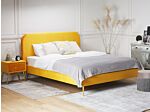 Bed Yellow Velvet Upholstery Eu Double Size Golden Legs Headboard Slatted Frame 4.6 Ft Minimalist Design Beliani