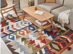 Kilim Area Rug Multicolour Wool And Cotton 160 X 230 Cm Handmade Woven Boho Geometric Pattern With Tassels Beliani