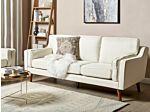 3 Seater Sofa Off-white Fabric Oak Wood Legs Classic Mid-century Living Room Beliani