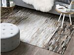 Area Rug Grey With Beige Leather 140 X 200 Cm Modern Patchwork Pattern Handmade Rectangular Carpet Beliani