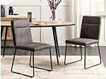 Set Of 2 Dining Chairs Grey Fabric Upholstered Seat Black Metal U-shaped Legs Beliani