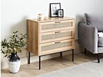 Rattan 3 Drawer Chest Light Manufactured Wood With Rattan Front Drawers Sideboard Front Black Frame Metal Legs Boho Style Living Room Beliani