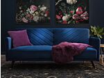 Sofa Bed Navy Blue Velvet Fabric Modern Living Room 3 Seater Wooden Legs Track Arm Beliani