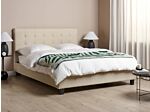 Eu King Size Bed Beige Fabric 5ft3 Upholstered Frame Buttoned Headrest Beliani