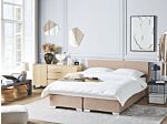 Eu King Size Continental Bed 5ft3 Beige Fabric With Pocket Spring Mattress Beliani