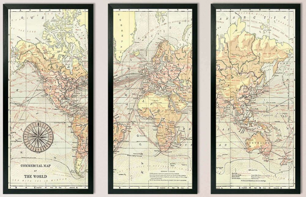 World Map Triptych