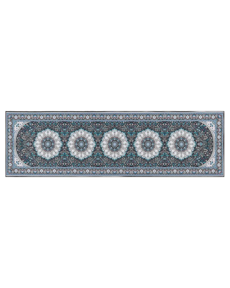 Runner Rug Blue Polyester 60 X 200 Cm Oriental Pattern Anti-slip Bottom Vintage Style Modern Hallway Beliani