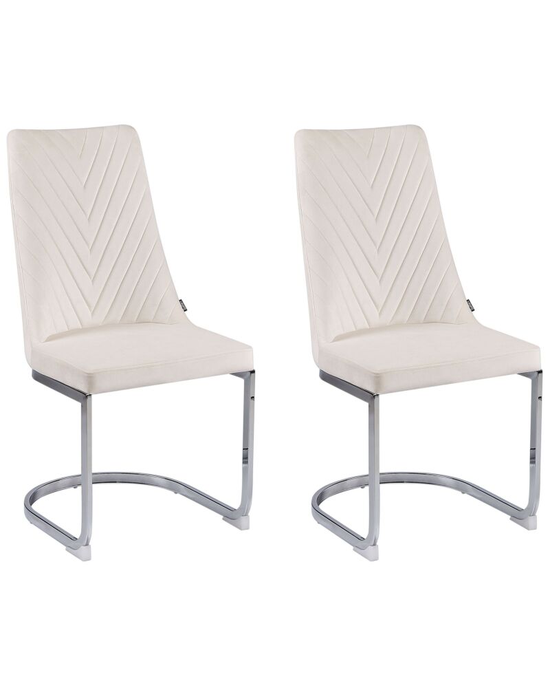 Set Of 2 Dining Chairs Off-white Velvet Armless High Back Cantilever Chair Living Room Beliani