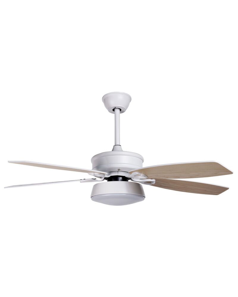 Ceiling Fan With Light Ventilator White Synthetic Material Metal 5 Blades Remote Control Minimalist Design Beliani