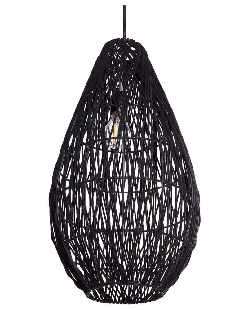 Pendant Hanging Lamp Black Cotton Rope Cage Shade Japandi Natural Style Beliani