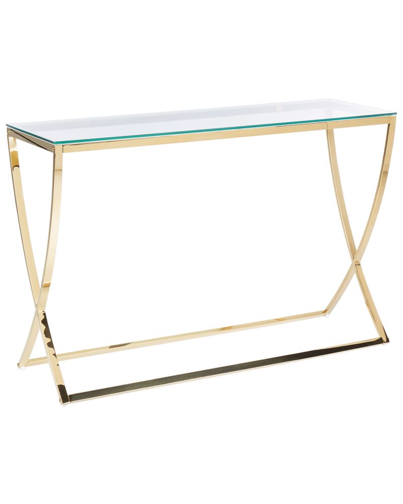 Glass Top Console Table Gold Stainless Steel Frame Glamour Style Chic Gloss Finish Beliani