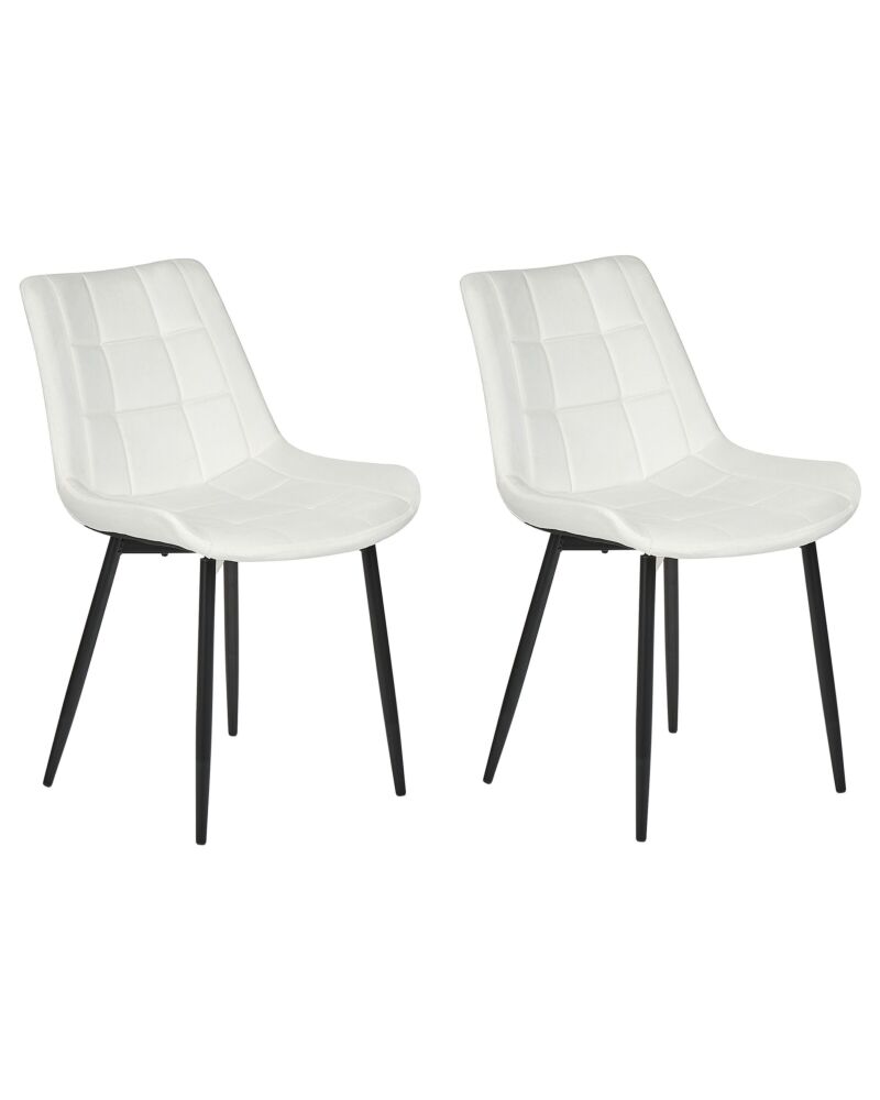 Set Of 2 Dining Chairs Off-white Velvet Black Steel Legs Modern Upholstered Chairs Beliani