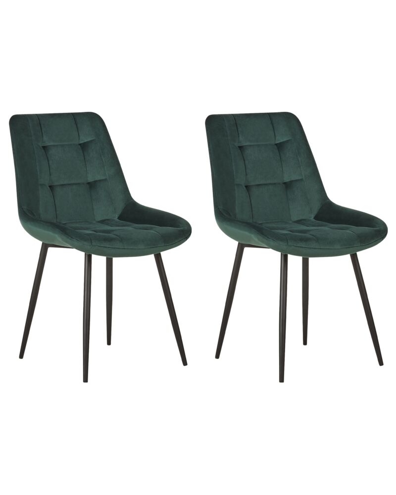 Set Of 2 Dining Chairs Green Velvet Black Steel Legs Modern Upholstered Chairs Beliani