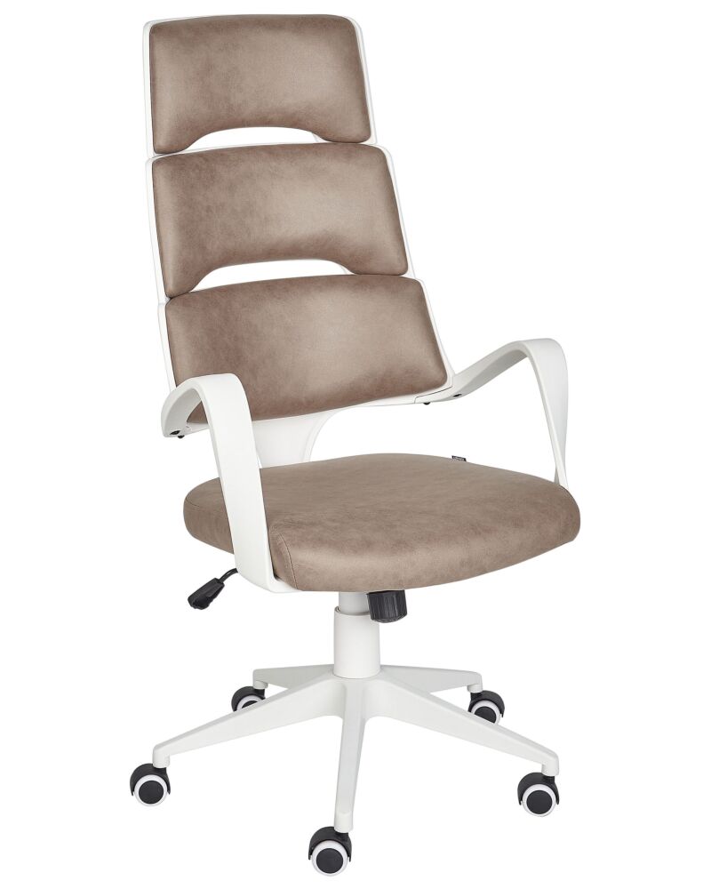 Office Chair White And Brown Faux Leather Swivel Desk Computer Adjustable Seat Reclining Backrest Beliani