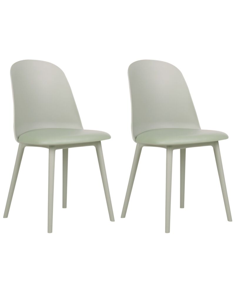 Set Of 2 Dining Chairs Light Green Synthetic Padded Seat Kitchen Seats Modern Minimalist Living Room Beliani