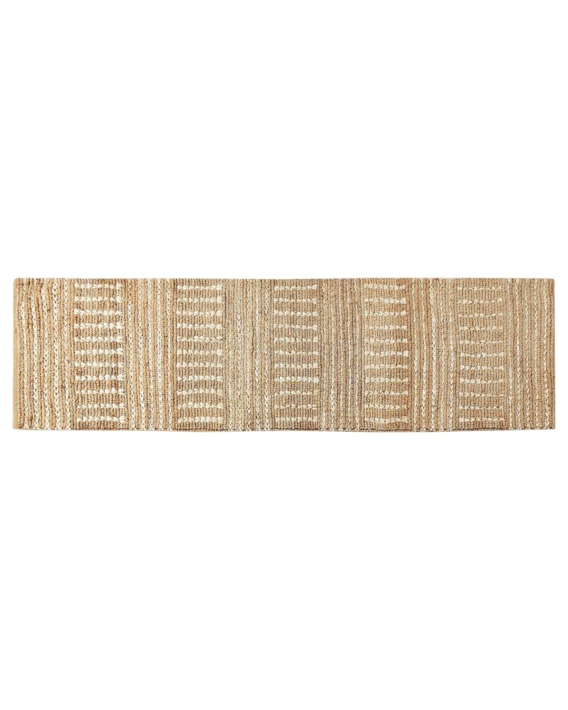 Runner Rug Beige Jute 80 X 300 Cm Striped Pattern Hand Woven Boho Hallway Bedroom Beliani