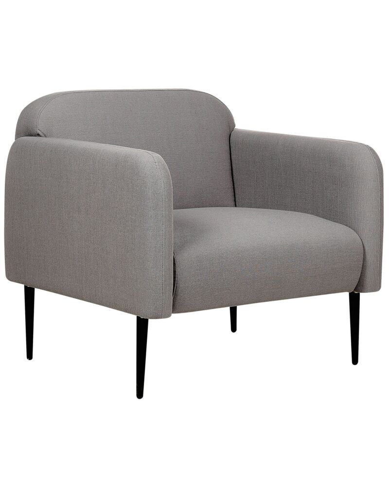 Armchair Grey And Black Linen Fabric Metal Legs 83 X 74 X 77 Cm Tub Chair Upholstered Soft Retro Art Decor Style Living Room Beliani