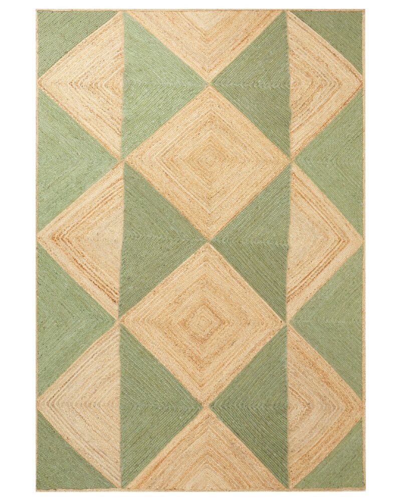 Area Rug Beige And Green Jute 160 X 230 Cm Braided Handmade Natural Boho Style Textile Beliani