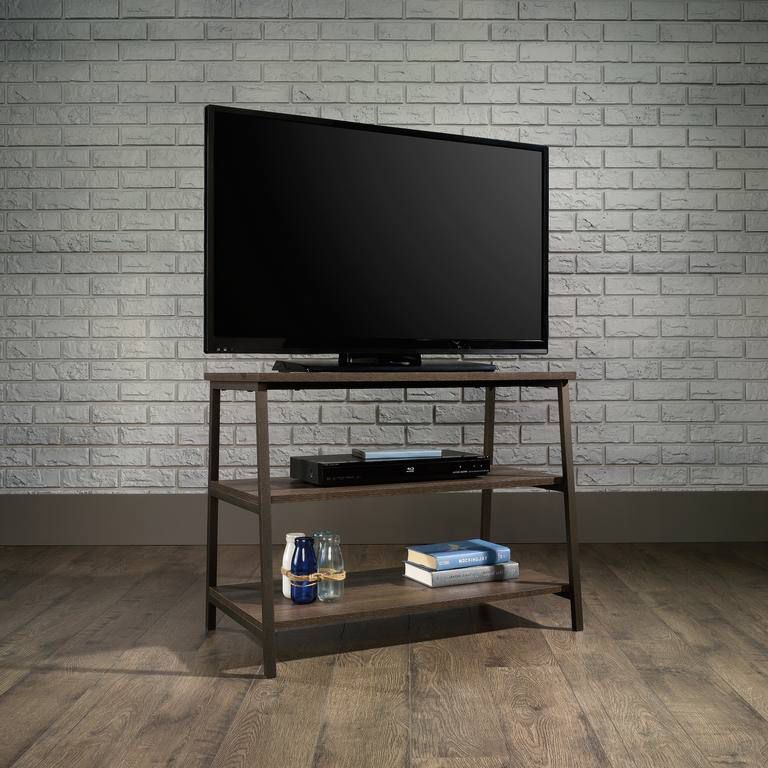 Industrial Style Tv/trestle Shelf Smoked Oak