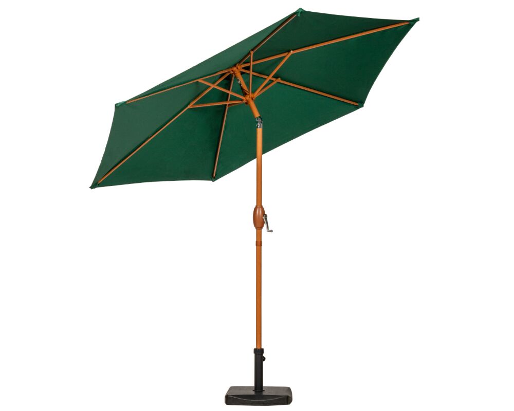 Green 2.5m Woodlook Crank And Tilt Parasol (38mm Pole, 6 Ribs) This Parasol Is Made Using Polyester Fabric Which Has A Weather-proof Coating & Upf Sun Protection Level 50