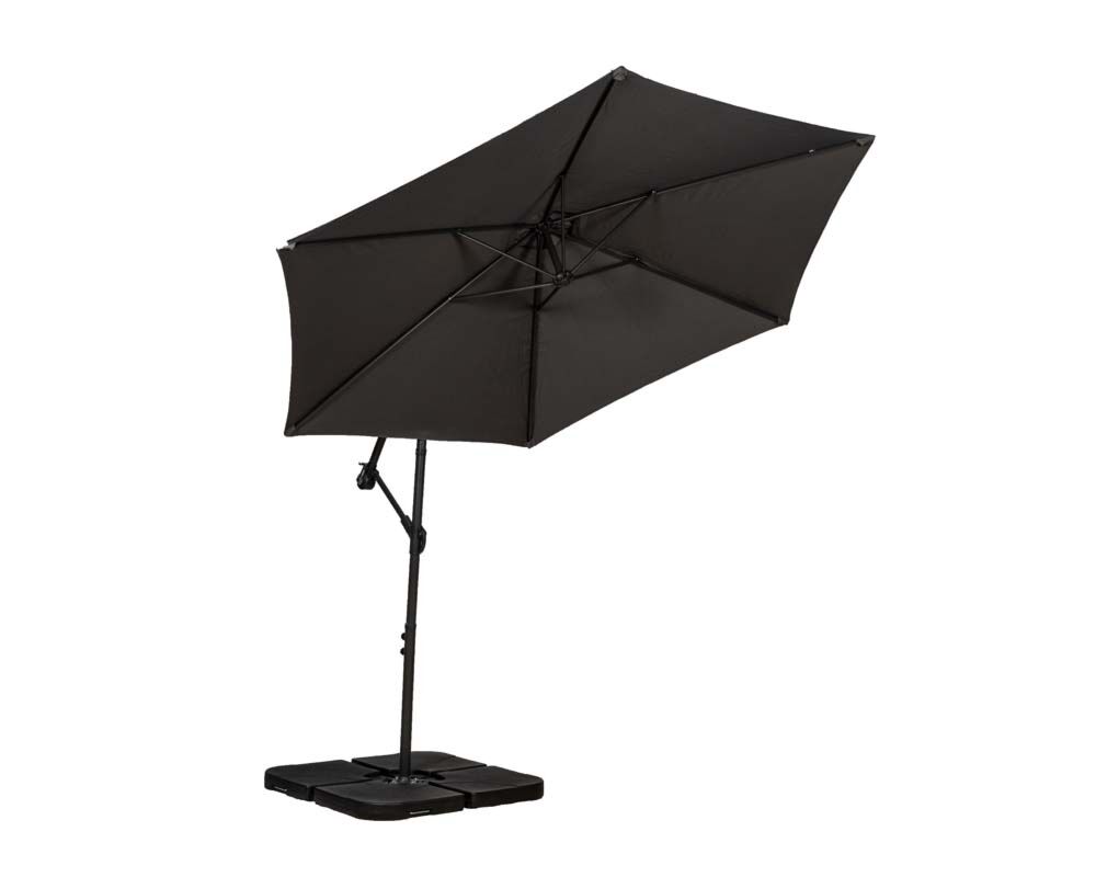 Grey 3m Standard Cantilever Over Hanging Powder Coated Parasol With Cross Stand This Parasol Is Made Using Polyester Fabric Which Has A Weather-proof Coating & Upf Sun Protection Level 50