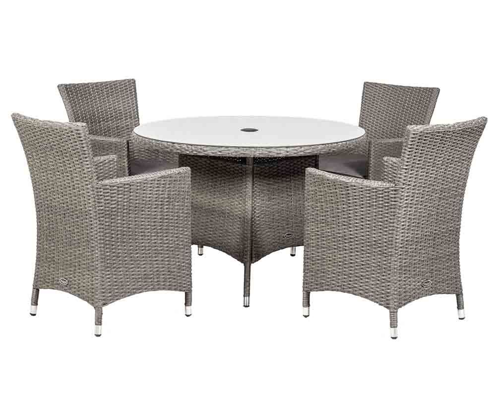 Paris 4 Seater Round Carver Dining Set 110cm Round Table With 4 Carver Chairs Including Cushions