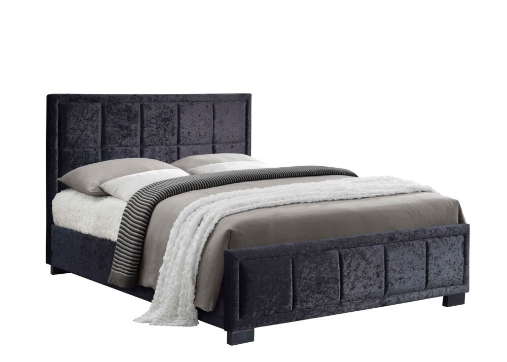 Hannover Small Double Bed Black Crushed Velvet