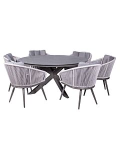 Aspen 6 Seater Round Set
150cm Round Spray Stone Table With 6 Rope Style Chairs Including Cushions
