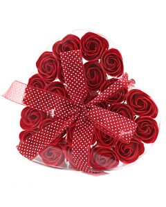Set Of 24 Soap Flower Heart Box - Red Roses